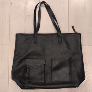 Madewell Black Leather Tote with Pockets